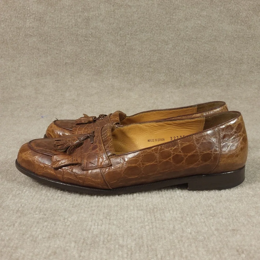Mezlan Loafers Mens 10 Brown Alligator Tassel Kiltie Platinum Rodeo Spain Luxury